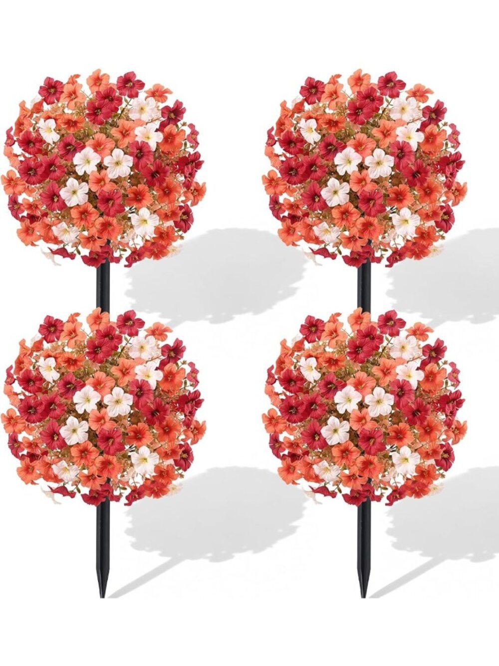 4 Pack Outdoor Artificial Mums Topiary Balls with Ground Spikes - Vibrant Floral